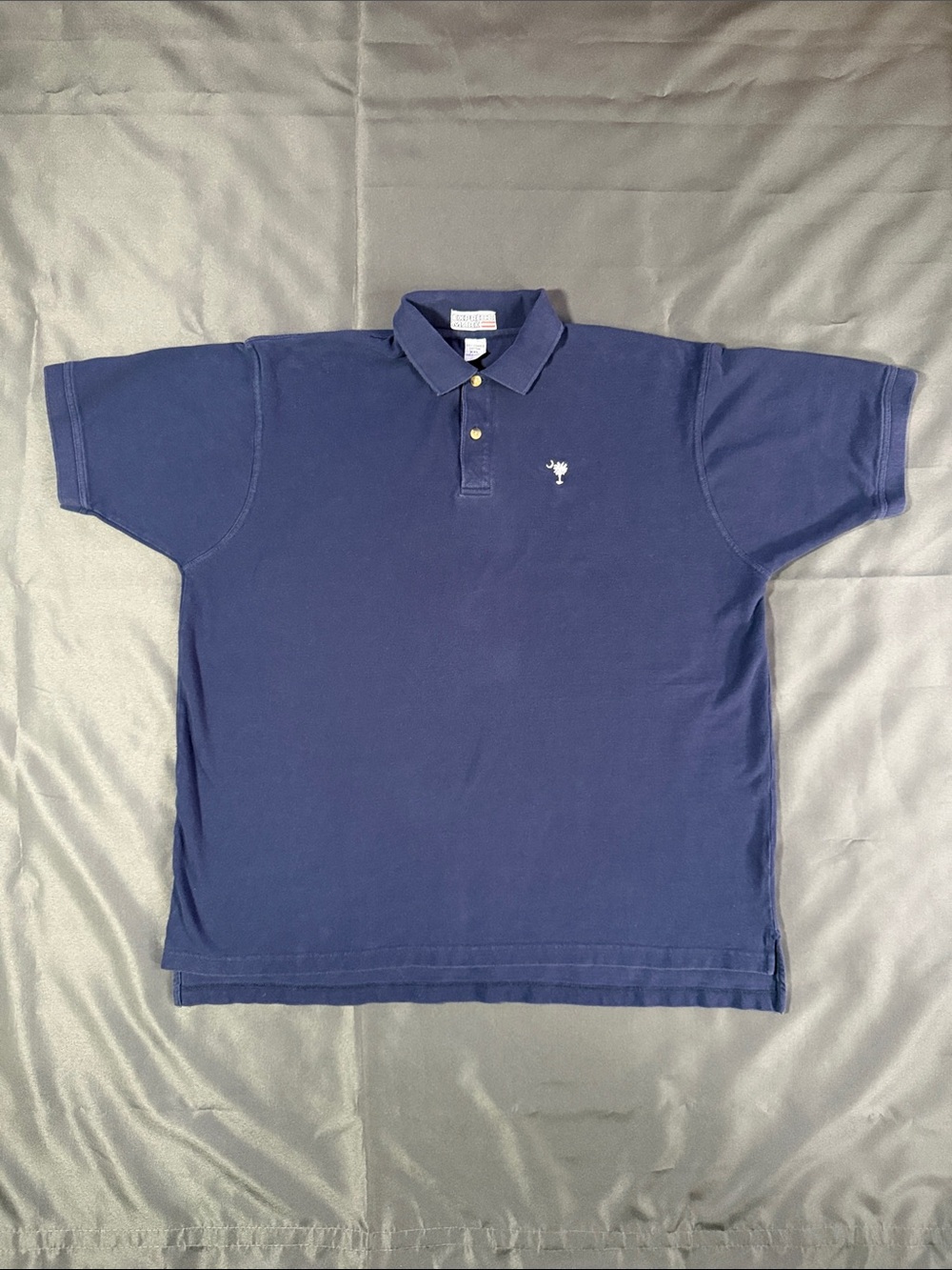 South Carolina Men's Navy Polo with Small White Palmetto Tree and Crescent Moon